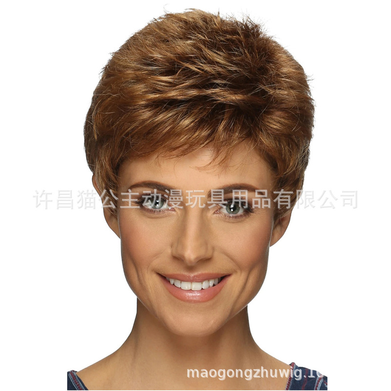 Factory spot Amazon ebay European and American wig ladies short hair brown short curly hair a generation of hair
