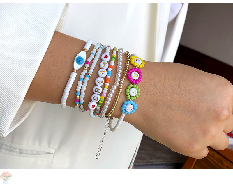 shell devilu0027s eyes hand-beaded soft pottery letters elastic rope bracelet