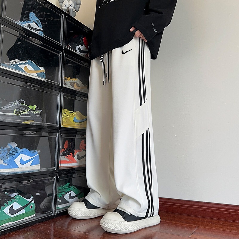Cross-border 2026 new style American trendy three-stripe wide-leg curved-leg sweatpants for young men, suitable for spring and autumn Cross-border 2026 new style American trendy three-stripe wide-leg curved-leg sweatpants for young men, suitable for spring and autumn
