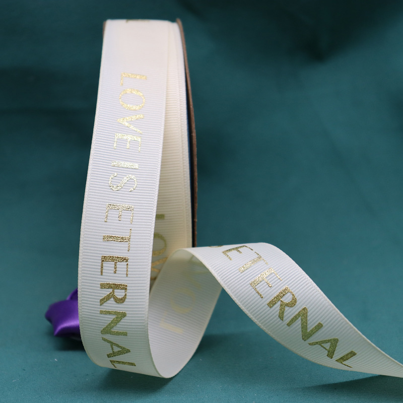 Cinta acanalada personalizada de 2.5 cm con estampado dorado de "love" para embalaje de bodas, envoltura de regalos, Navidad y Año Nuevo.