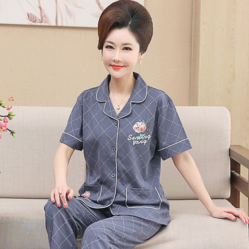 Pijamas de mamá de mediana edad pantalones de manga corta de algodón 100% delgado de verano para mujer ropa para el hogar de algodón de mediana edad y edad avanzada