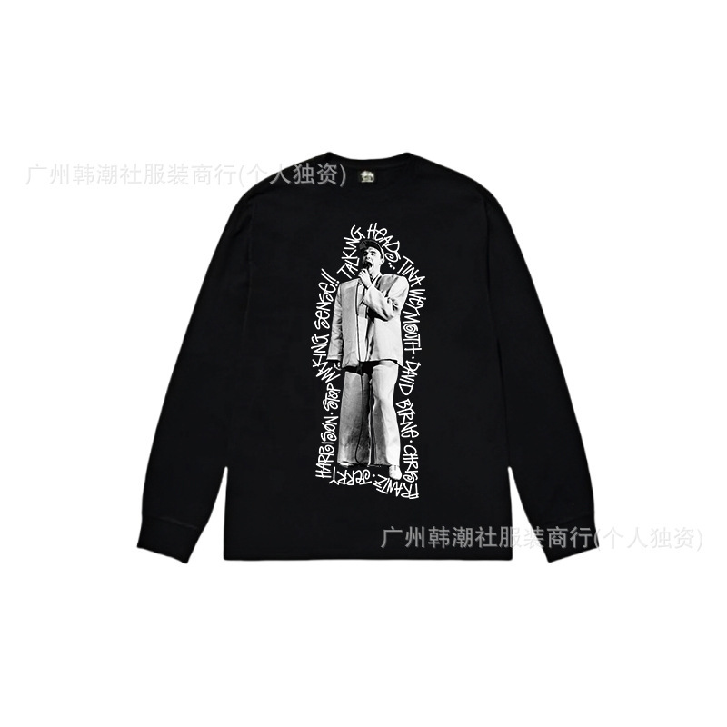 25S跨境斯图西长袖印花t恤美式潮牌STUSSY圆筒布休闲宽松男女同款|undefined