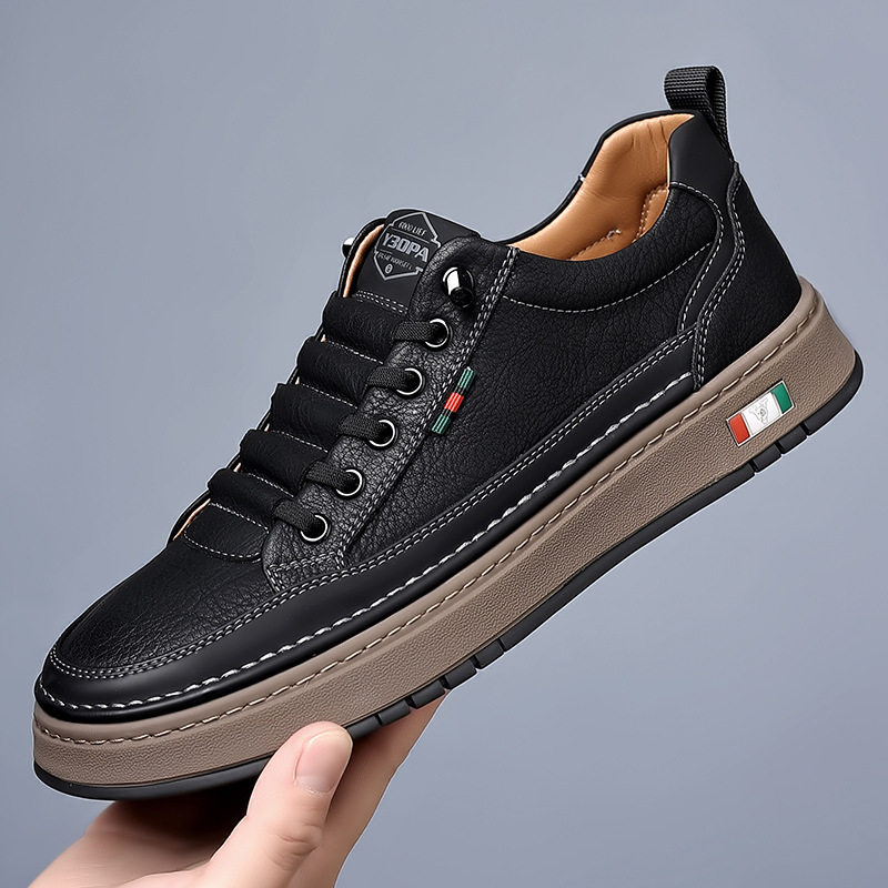 Giày sneaker nam cổ thấp dáng thường ngày, mũi tròn, đế cao su chống trượt, gót thấp 1–3 cm — Màu nâu, Màu đen