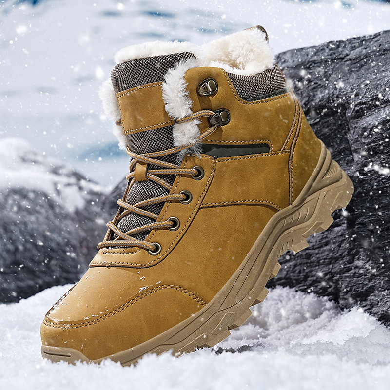 Herrenschuhe Große Herrenschuhe für den Winter High Top Plus Samt warme Baumwollschuhe Outdoor-Arbeit Schneestiefel rutschfeste Wanderschuhe_voghion.com