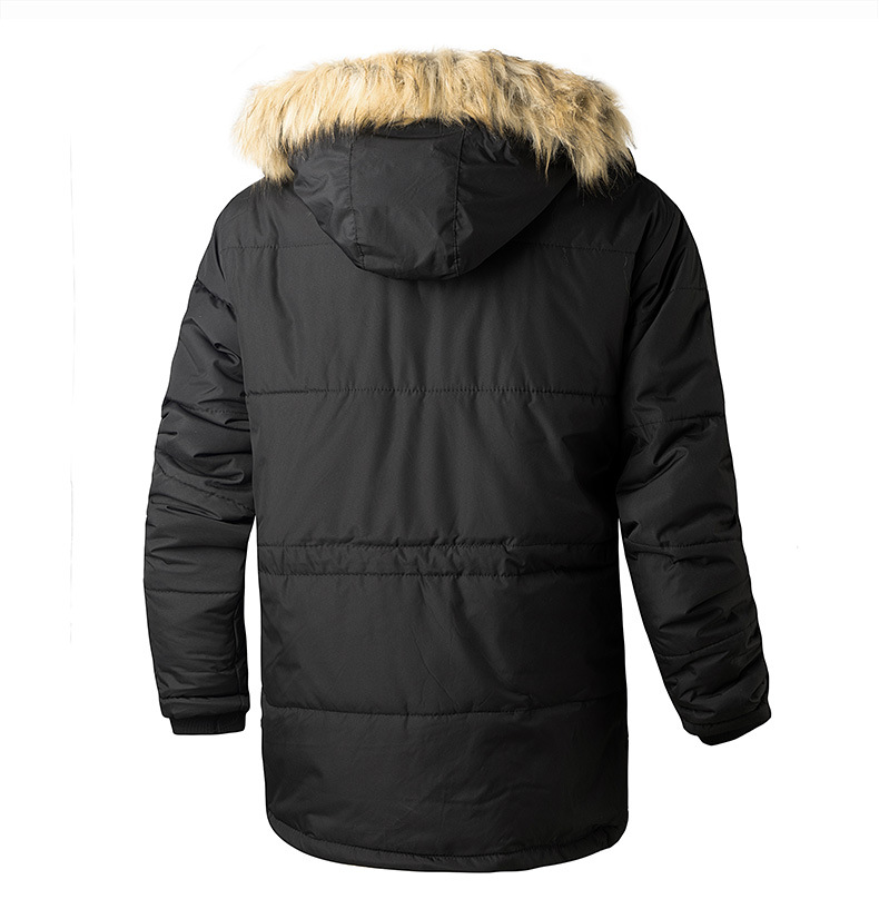 Vīriešu vienkāršs mētelis ar atloku kabatām, pogām priekšpusē, pūkainu apdari, kapuci, standarta piegriezums, ikdienas mētelis ar garām piedurknēm, rāvējslēdzēju ziemas vīriešu virsdrēbēm_voghion.com