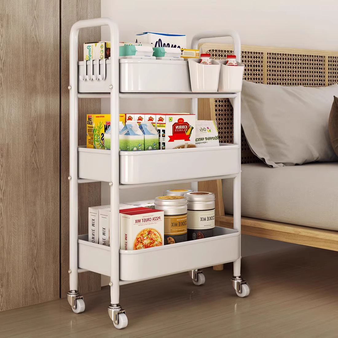 Cross-border Supply Kitchen Bathroom Mobile Storage Rack Picture Book Snack Storage Rack Multi-layer Floor Trolley Storage Rack
