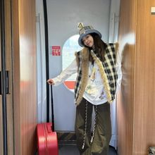 秋冬新款环保皮草百搭显瘦叠穿加厚外套设计感两面穿毛毛格纹马甲