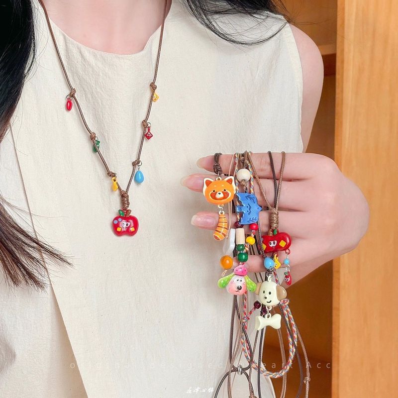 夏にぴったりの子犬アップルペンダントネックレス、女性用、かわいいドーパミンロングアクセサリーデザインセーターチェーン|undefined