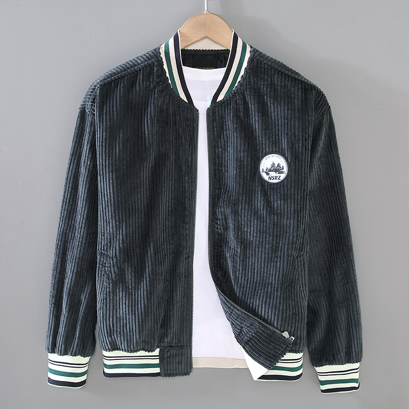 G065 autumn new men's youth cotton corduroy thick striped baseball jacket casual coat a generation of hair