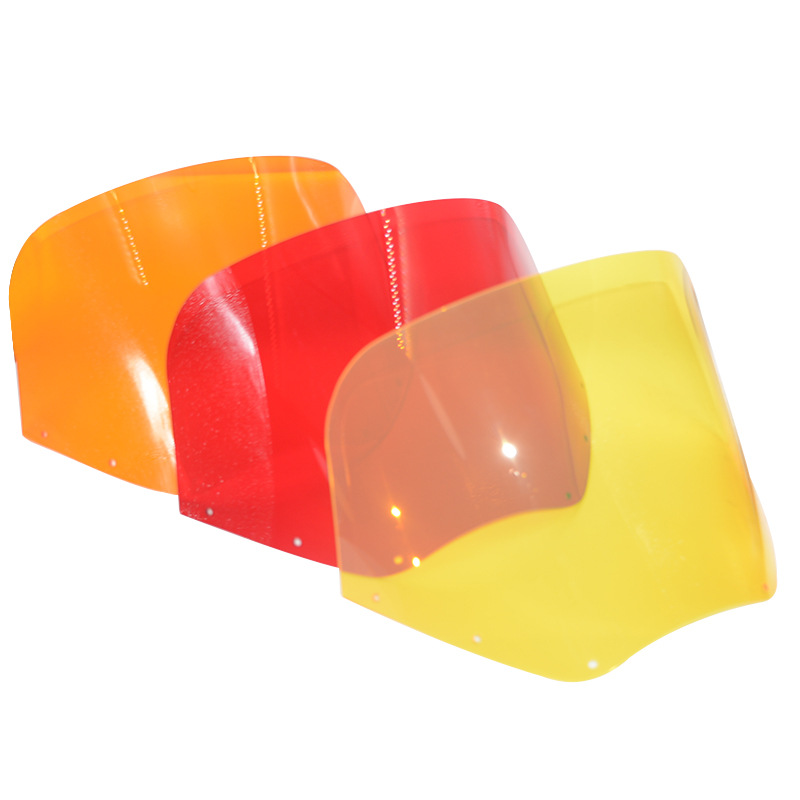 Harley modified Memphis hood, color windshield, 11 inch red, yellow, orange, black, smoked and transparent