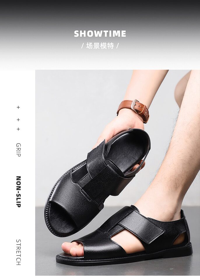 Sandal nam quai dán hở ngón chống trượt kiểu La Mã đi biển — Màu nâu, màu đen chi tiết 11