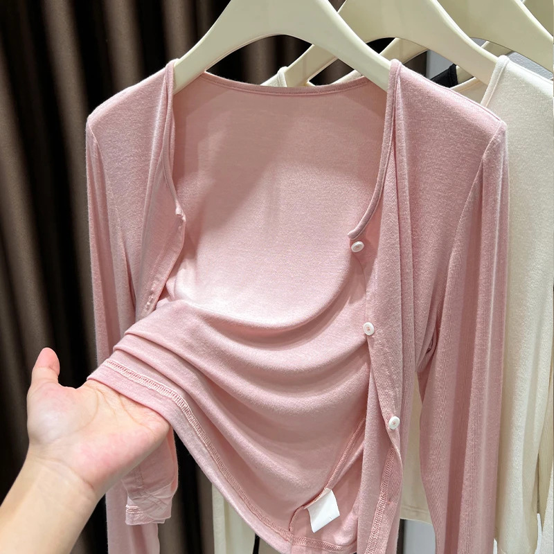 Thin Cardigan for Women in Summer, Suitable for Wearing over a Sundress, with a Shawl-Like Design, Made of Ice Silk and Bamboo Fiber Knit, Small Jacket