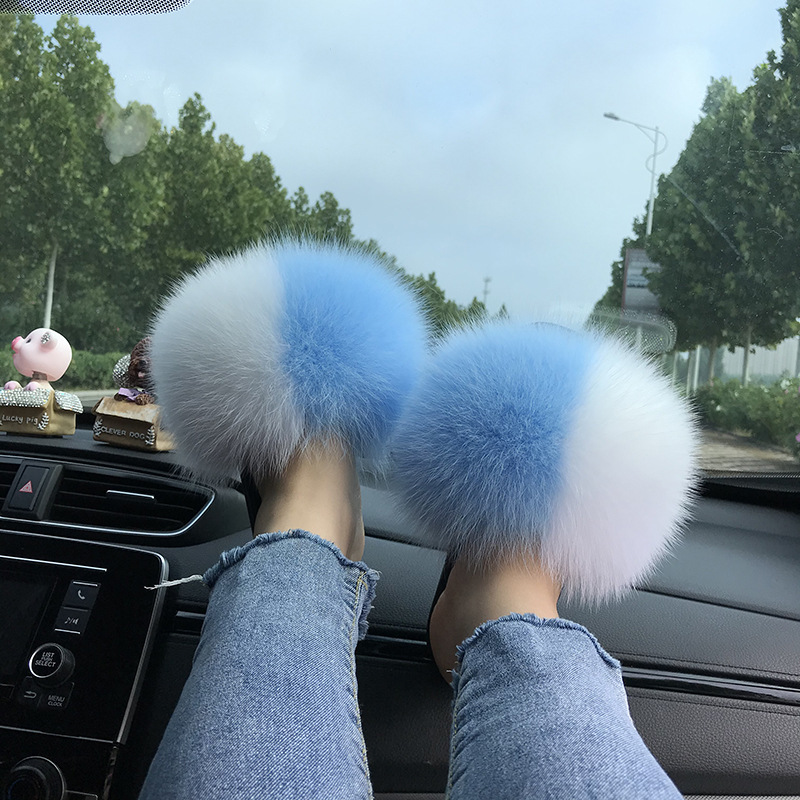 Wish New European And American Internet Celebrity Fox Fur Slippers For Women, Outdoor Home Furry Slide Sandals,_vogvips.com