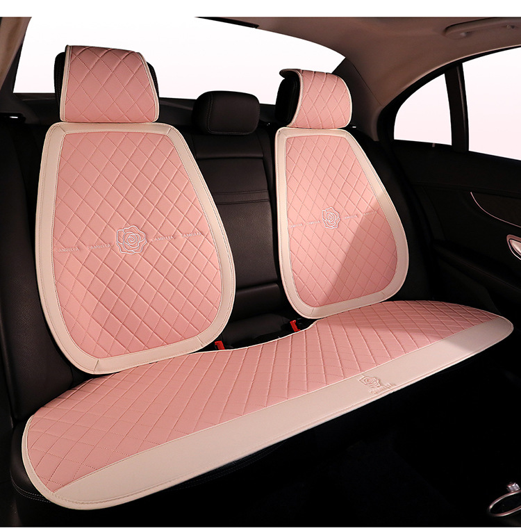 Simple Cute Cartoon Car Cushion Four Seasons Universal Single Piece Leather Camellia Women's Seat Cover Half Bag Seat Cushion