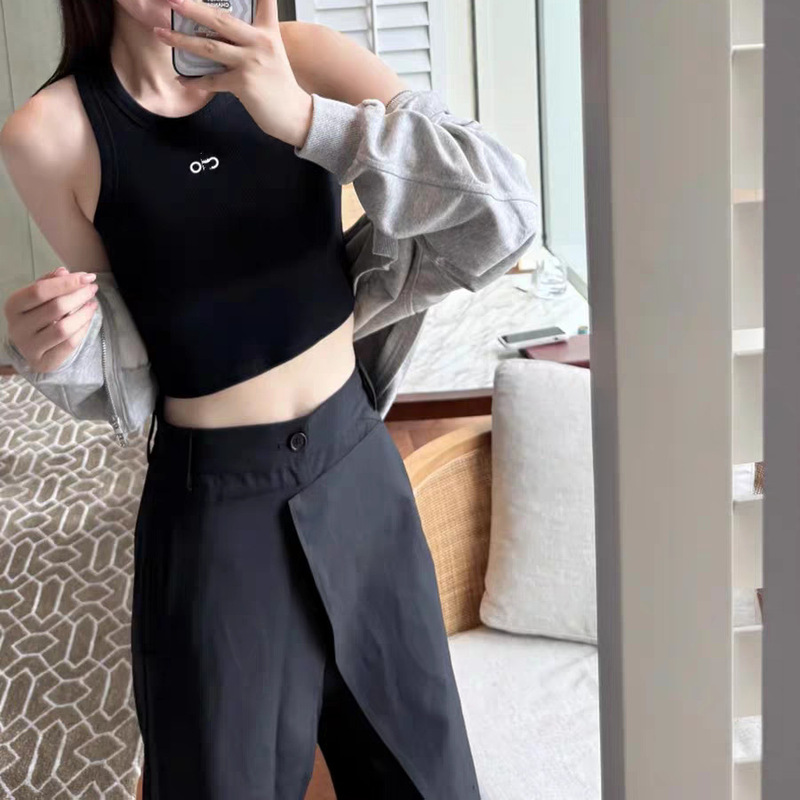 Original Label! Kim Jisoo Kendall Jenner Style A1O Base Layer Ultra-Elastic Ribbed Tank Top Cotton T-Shirt Sports Yoga Top for Women.