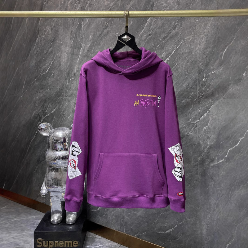 Chrome hearts24 Autumn and Winter New Crowe Matty Boy Purple Hooded Pullover Sweater for Men and Women