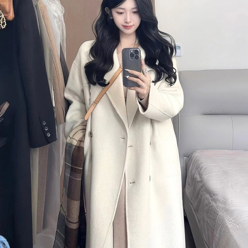 Oatmeal Woolen Coat Women's 2024 Autumn and Winter New Korean Loose Mid-length Explosions Woolen Coat Oatmeal Woolen Coat Women's 2024 Autumn and Winter New Korean Loose Mid-length Explosions Woolen Coat