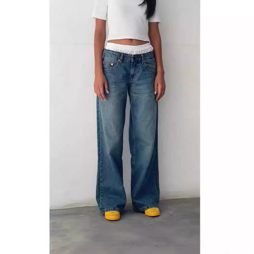 American Retro Low-Waist Stretchless Washed Straight Leg Jeans for Women Autumn Street Wide Leg Denim Pants Fresh and Sweet