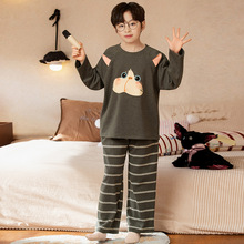 特卖男童睡衣春季纯棉大童男孩青少年初中学生儿童家居服套装批发