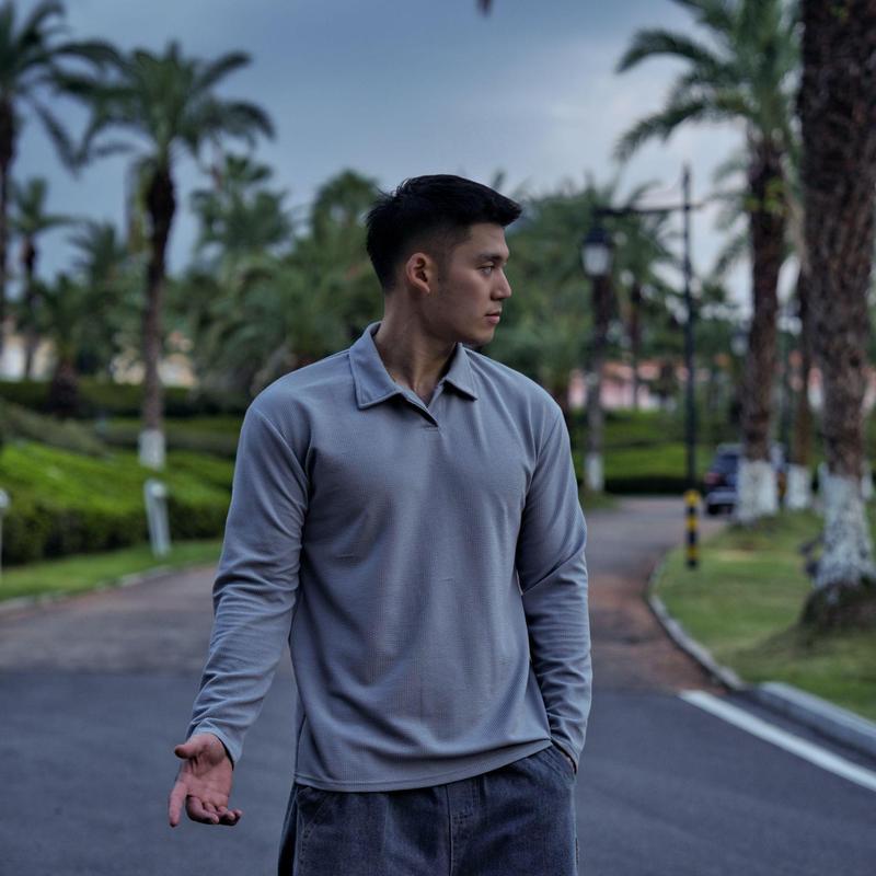 春秋男士百搭新中式亨利领POLO衫长袖免烫抗皱透气显型休闲T恤潮|undefined
