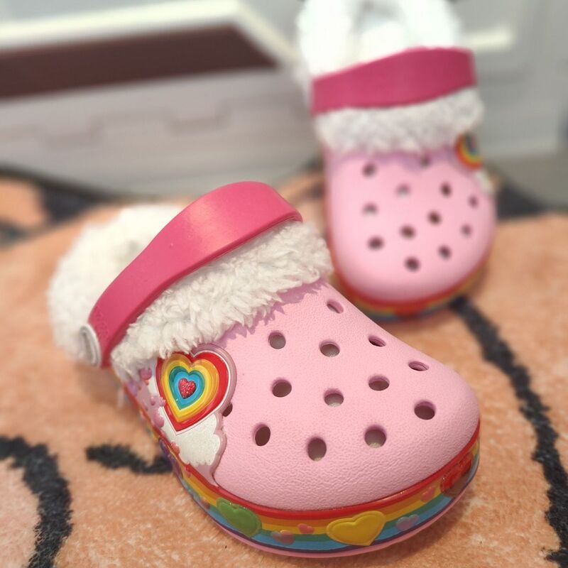 Carlo Chi Cross Kidsren's Velvet Clogs Cartoon Peach Heart Warm Cotton Slippers Removable Liner Two-Wear Winter