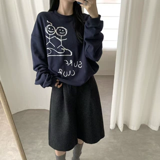 韩版 洋气时髦慵懒火柴人毛圈卫衣长袖套头宽松卫衣 东大门