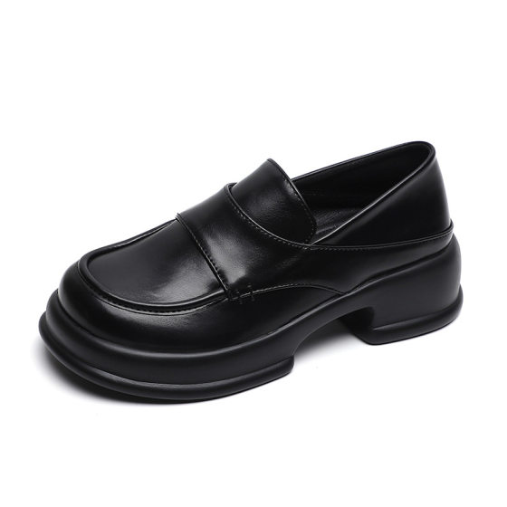 Genuine Leather 2023 New Summer All-match Spring and Autumn Height-increasing Thick-soled British-style Small Leather Shoes Round-toe Casual Loafers for Women