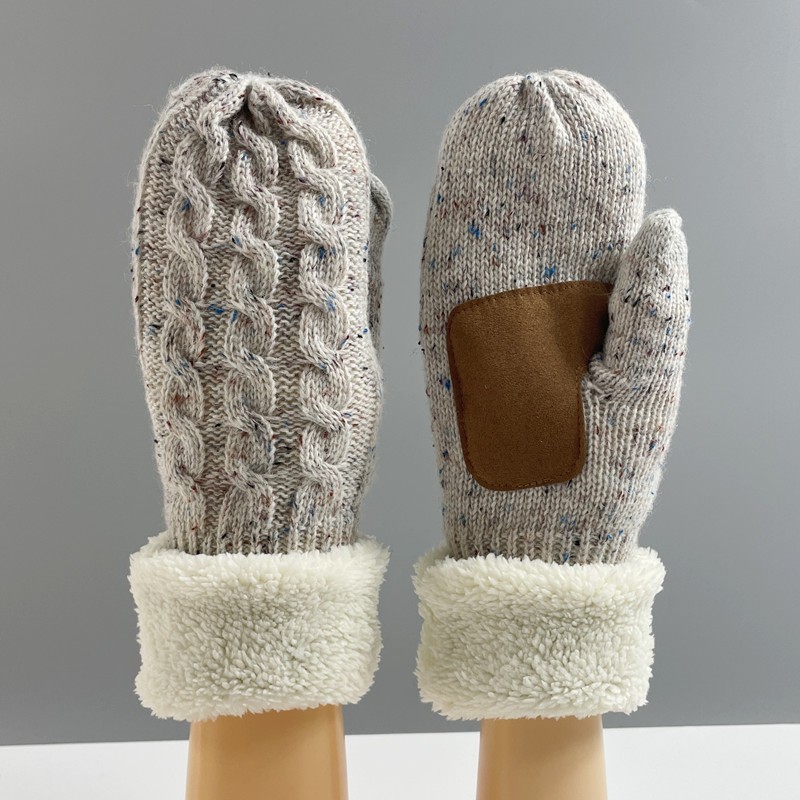 Pantalla táctil de punto de lana bolsa conjunto de hombres y mujeres de otoño e invierno al aire libre a prueba de viento cálido engrosado adulto Dedo de lana forrado de lana guantes