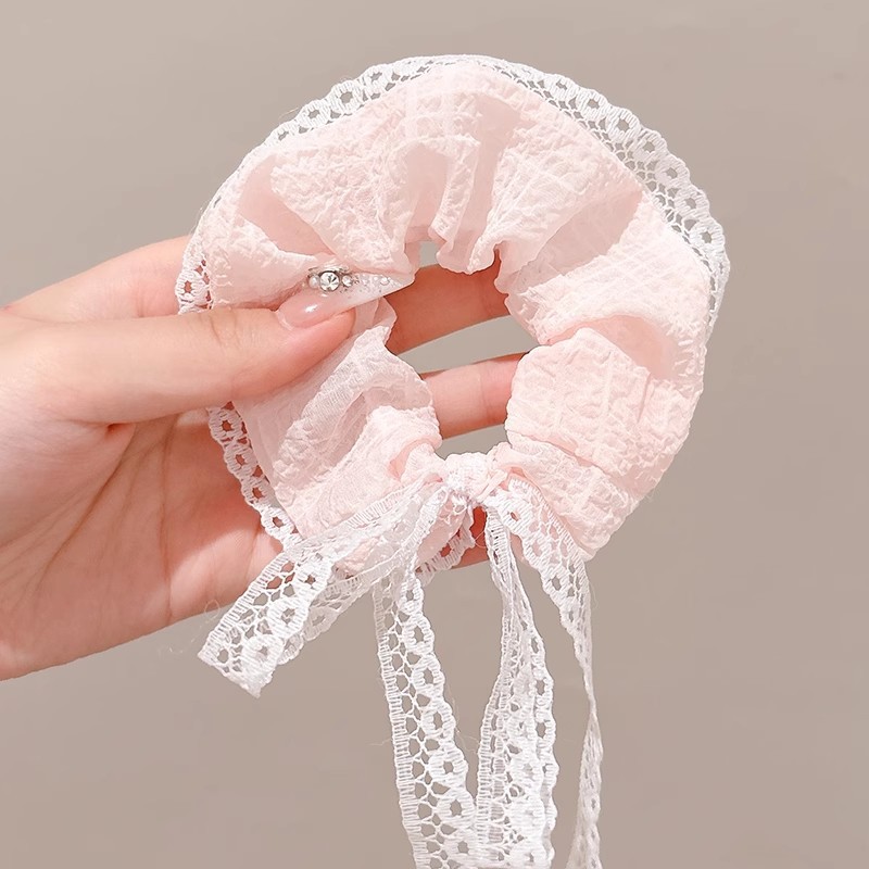 Corbata de pelo de intestino de lunares de crema grande coreana, gomas de goma de cola de caballo suaves para mujer, accesorios para el cabello de bola, accesorios para el cabello, cuerda para la cabeza