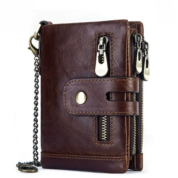 Foreign Trade Short Genuine Leather Wallet Rfid Anti-Theft First-Layer Cowhide Multi-Card Slot Card Holder 70% off Multi-Zipper Coin Pocket