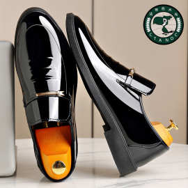 新款真皮牛皮镜面皮鞋软底软面男款百搭男懒人金属一脚蹬皮鞋男鞋