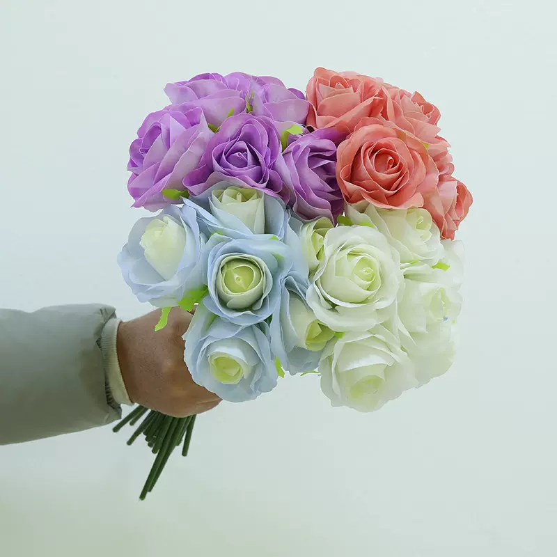 仿真6头手扎玫瑰婚庆手捧花家居装饰摆件高级感成品花束现货批发