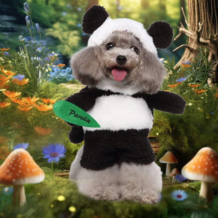 Ayakta Duran Panda Kostümü Evcil Hayvan Kıyafetleri Komik ve Sıradışı Küçük ve Orta Boy Köpekler Bichon Frise Teddy Pomeranian Köpek Giysileri_voghion.com