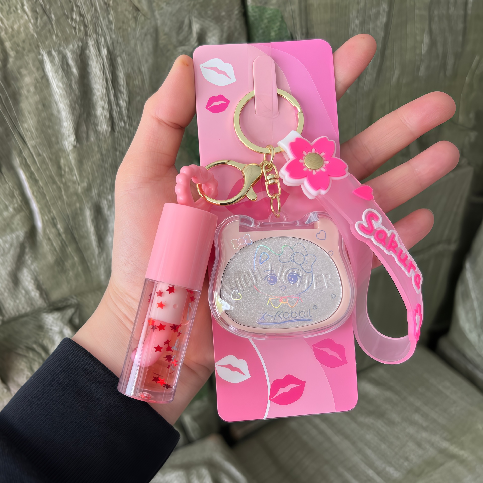 Juego de Iluminador y Contorno Facial con Llavero Polvo Iluminador para Maquillaje Facial
