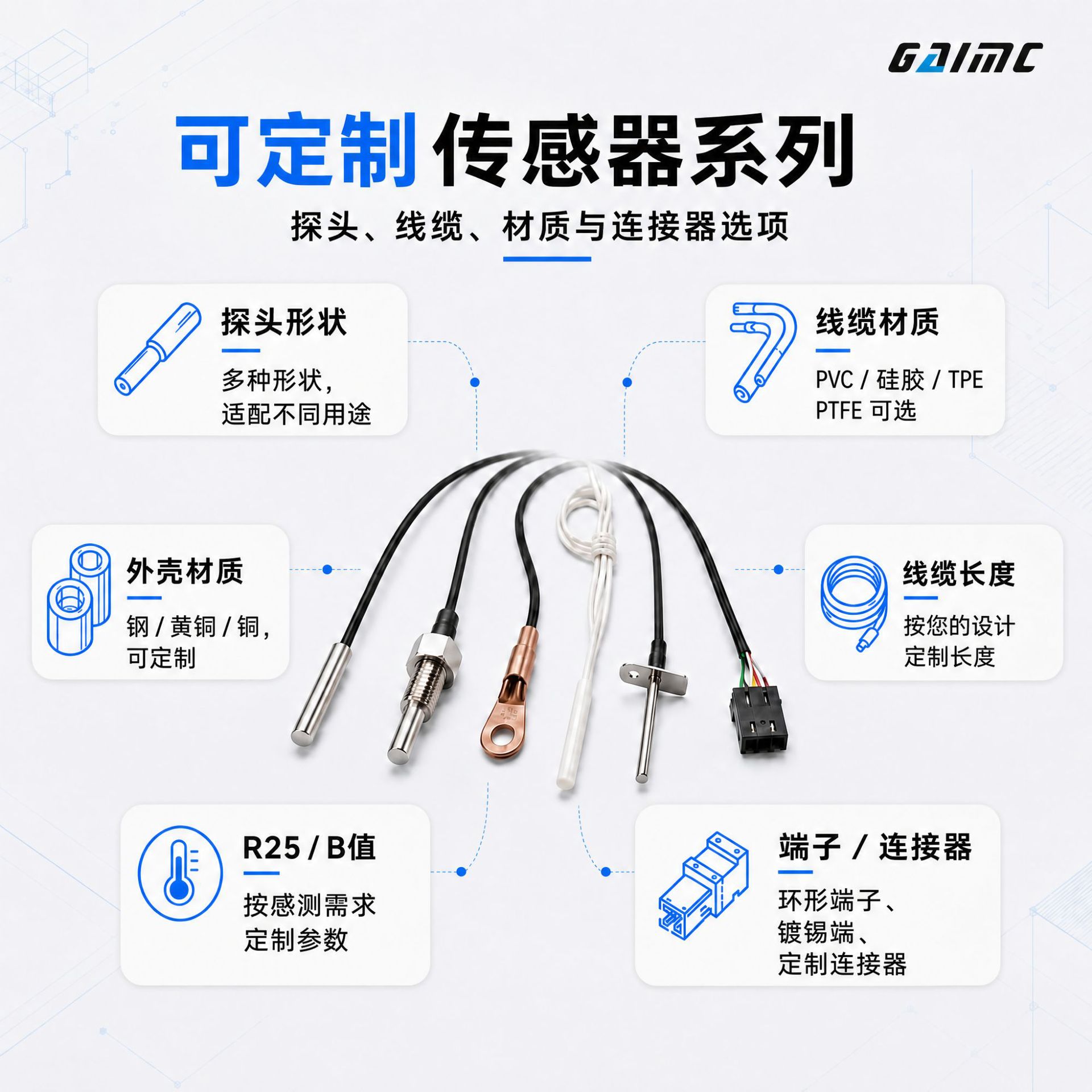 格美科NTC空调地暖PVC线缆温度传感器 防水ntc感温探头试样