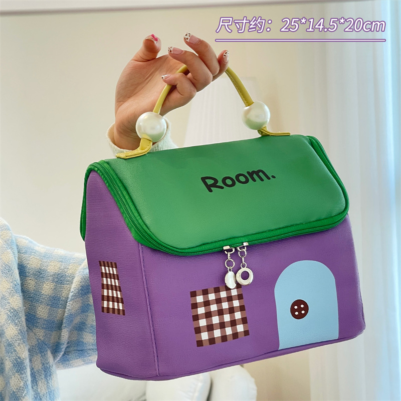 Nueva linda casa pequeña bolsa de maquillaje de alta belleza portátil bolsa de lavado de viaje bolsa de almacenamiento de gran capacidad