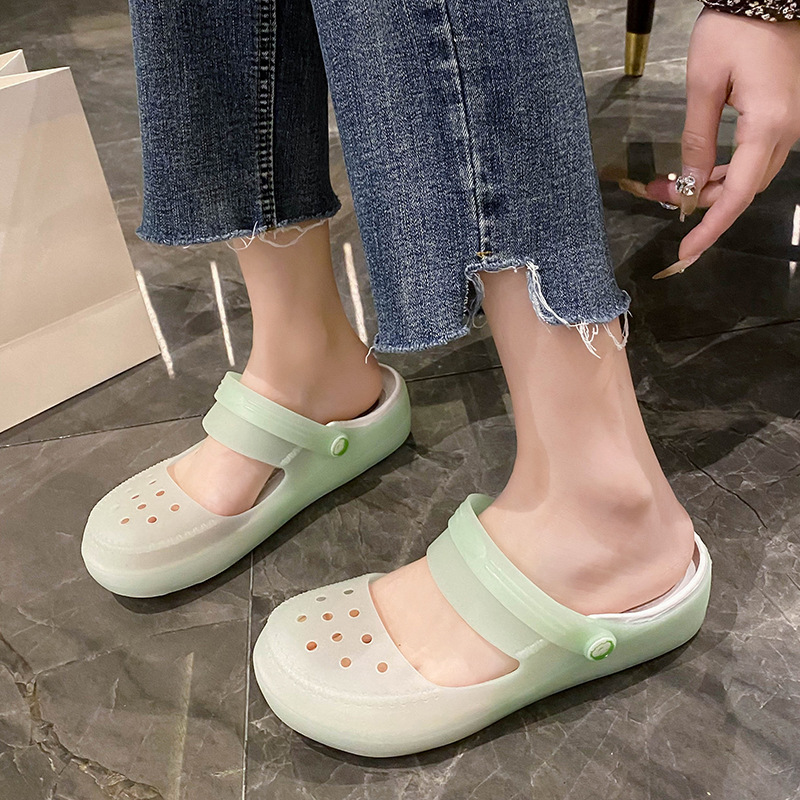 Mary Jane Shoes para mujer 2025 nuevo estilo suela gruesa suela blanda ropa exterior de verano gelatina de hadas transparente sandalias Baotou de verano