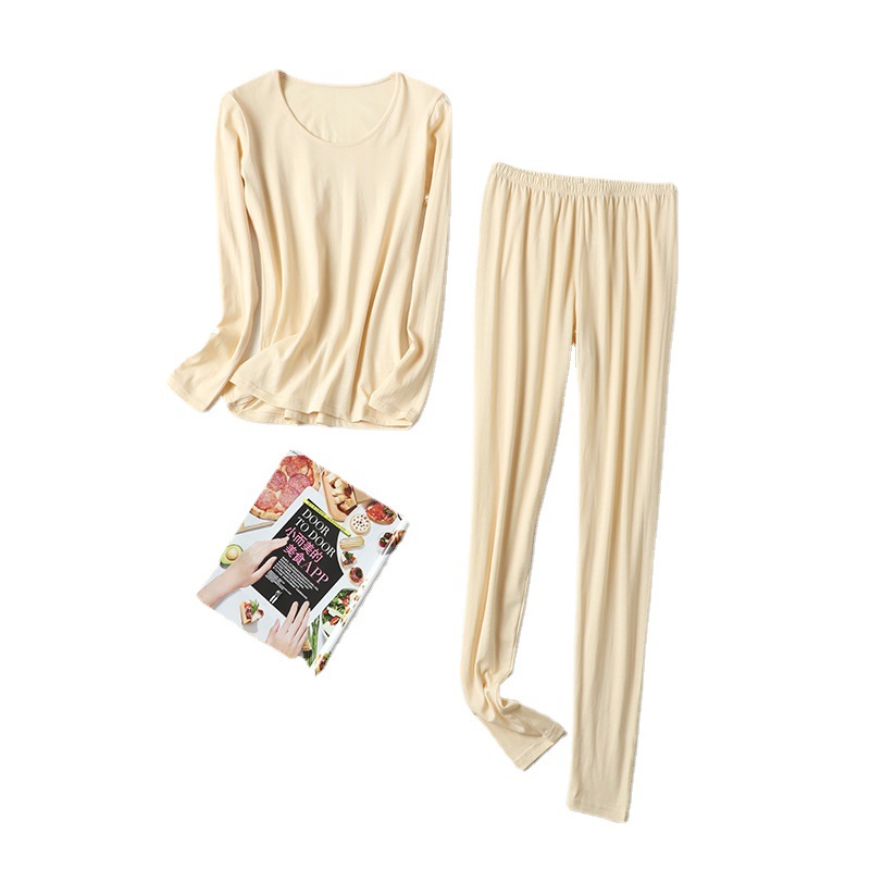 Yoyue seda de algodón traje térmico de seda ropa interior de mujer Mulberry seda algodón color sólido de doble cara de punto ropa de Otoño de Mujer Pantalones largos
