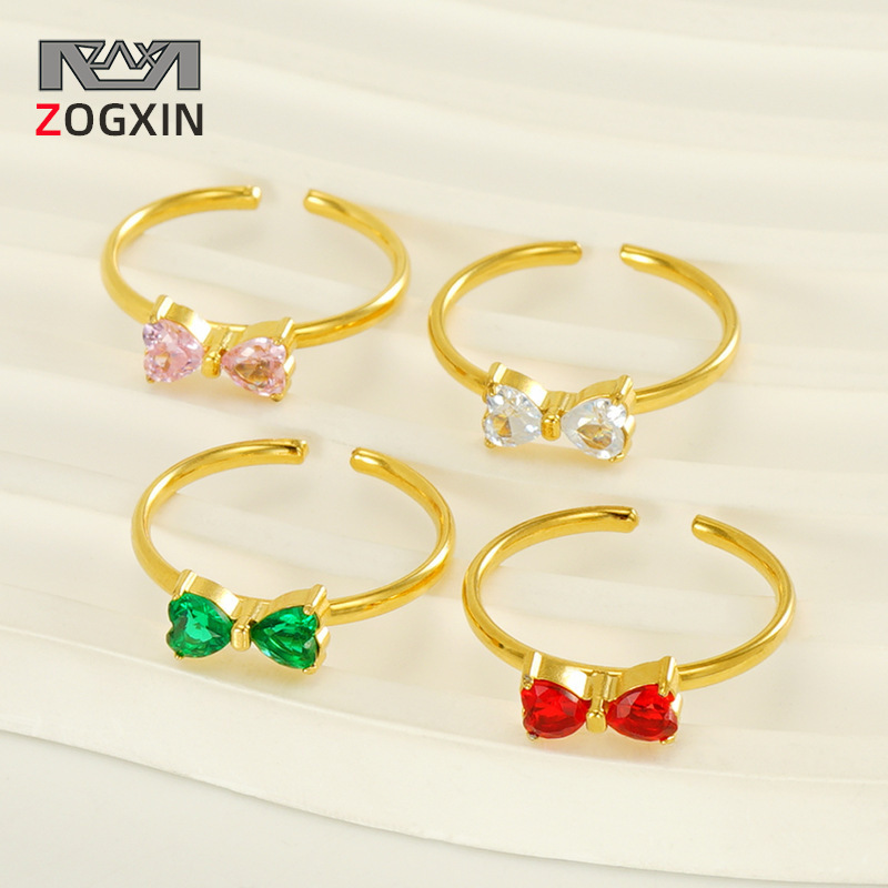 Estilo europeo y americano INS Acero inoxidable circón arco anillo moda femenina todo partido oro abierto Ajustable anillo femenino