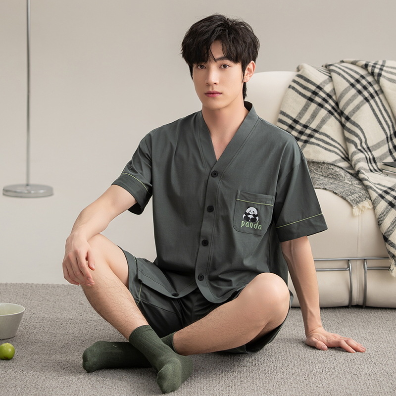 Pijama de los hombres de algodón de verano de manga corta de los hombres traje de la juventud Elegante ropa casera verano 2024 Nuevo