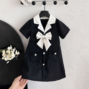 77270 girls dress summer Korean temperament contrast bow princess skirt children a generation of hair