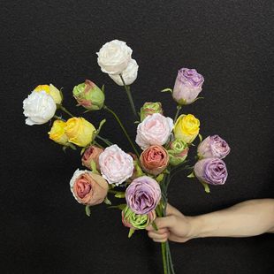 4 Burned Edge Small Rose Artificial Flowers Holding Bouquet of Fake Flowers for Wedding Hotel Decoration Fake Flowers for Home