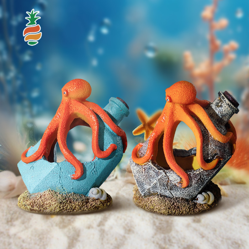 Pulpo gastado en explosión, botella de deriva gris, decoración de pecera, acuario, joyería de resina, pescado y camarones, refugio en la casa