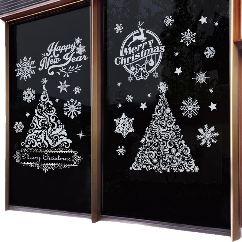 新しいクリスマスの装飾の七色の粉の白い雪のクリスマスの窓はショーウインドーを貼って装飾します。|undefined
