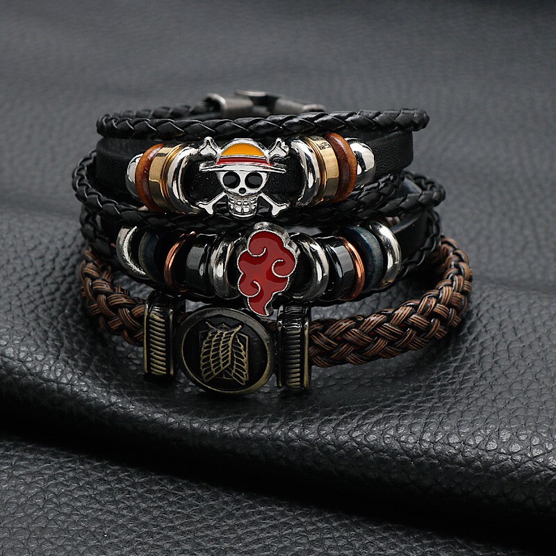 Anime One Piece Naruto Attack Giant Woven Cowhide Bracelet Bracelet Accessories in stock