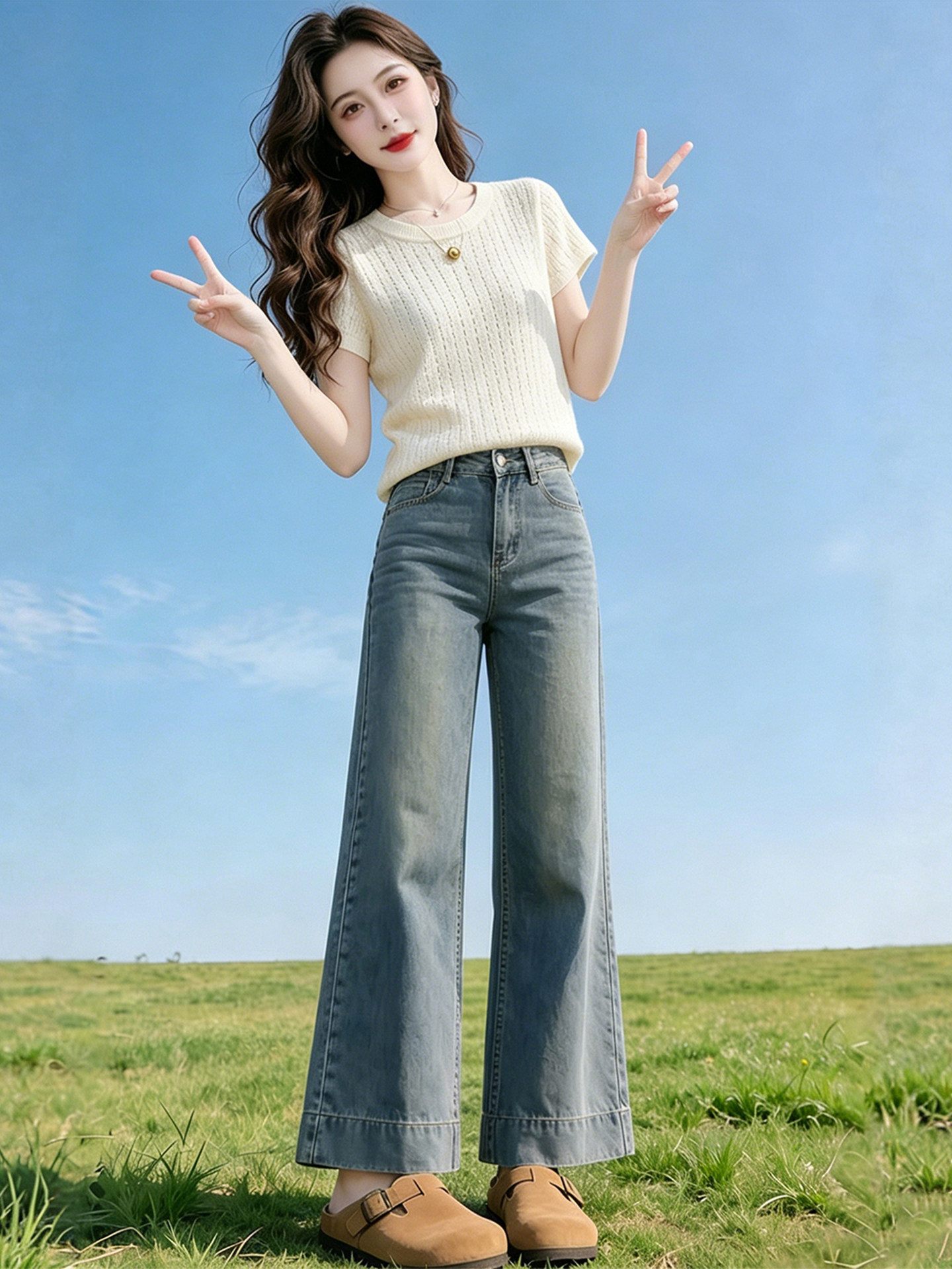 Áo thun tay ngắn dệt kim sợi mát cho nữ, thiết kế cut-out phong cách Pháp — màu đen