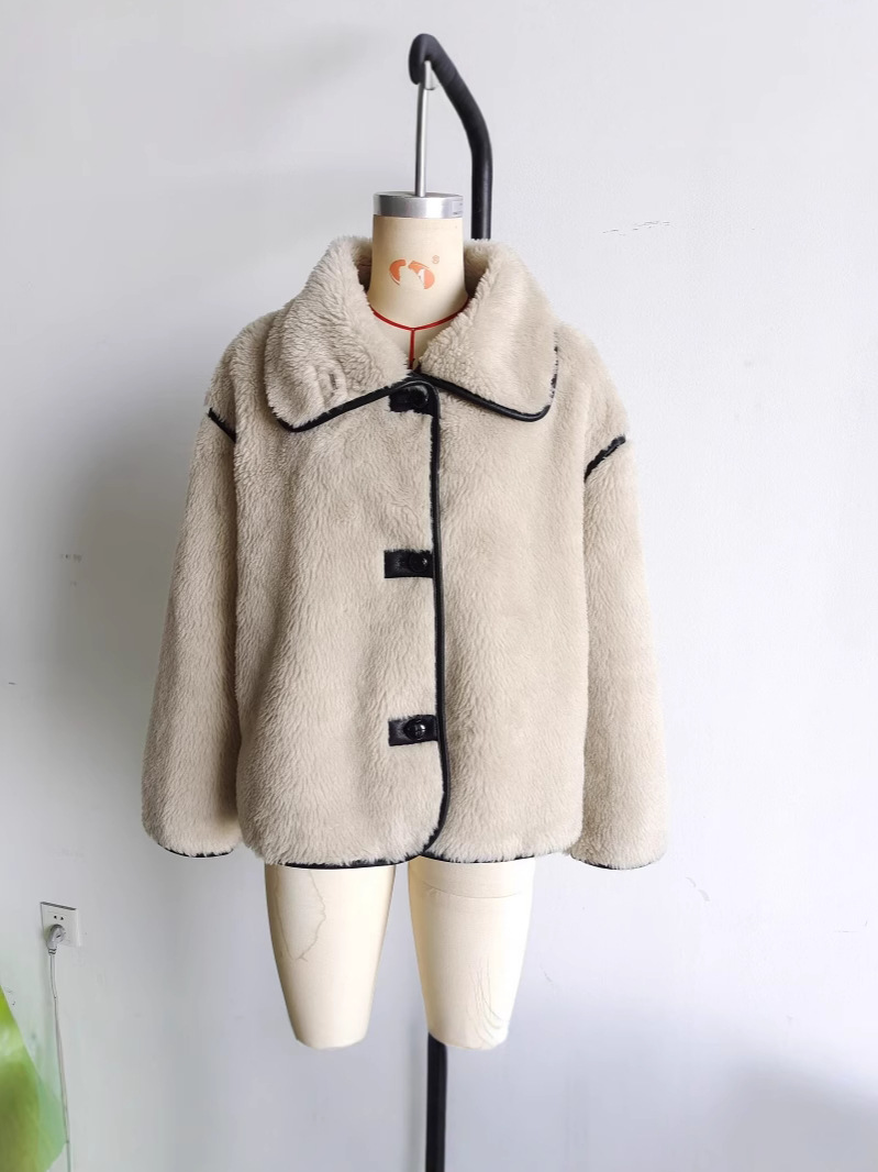 Cross-border women's clothing 2025 spring and autumn new European and American fashion casual plus size lapel fur coat coat women