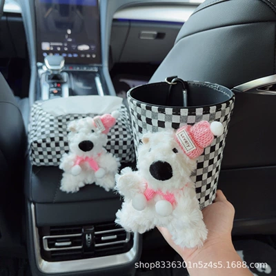 Car tissue box/set tissue dispenser, car seat trash - pink-scarf-hat-west-highland-black-and-white-bubble-grid-tissue-box-armrest-box-west-highland-bubble-grid-trash-can-clip-on-version
