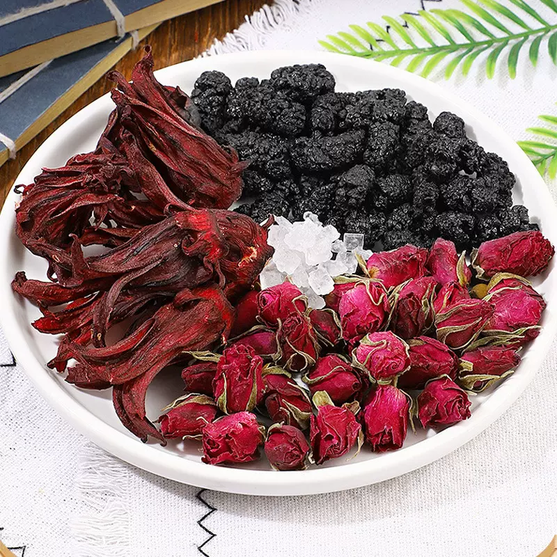 桑葚玫瑰洛神花茶女神素颜茶泡水喝的饮品玫瑰花茶夏季酸甜水果茶