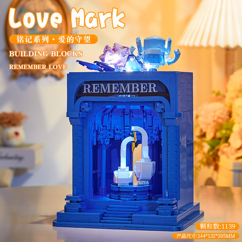 Compatible con bloques de construcción LEGO amor marca romántica flor eterna faro decoración rompecabezas montado juguete chica regalo